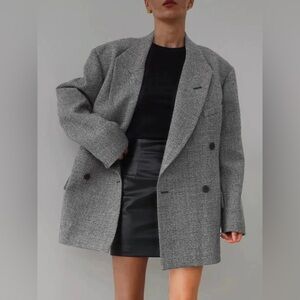 Commense Wool-Blend Plaid Belted Blazer oversized